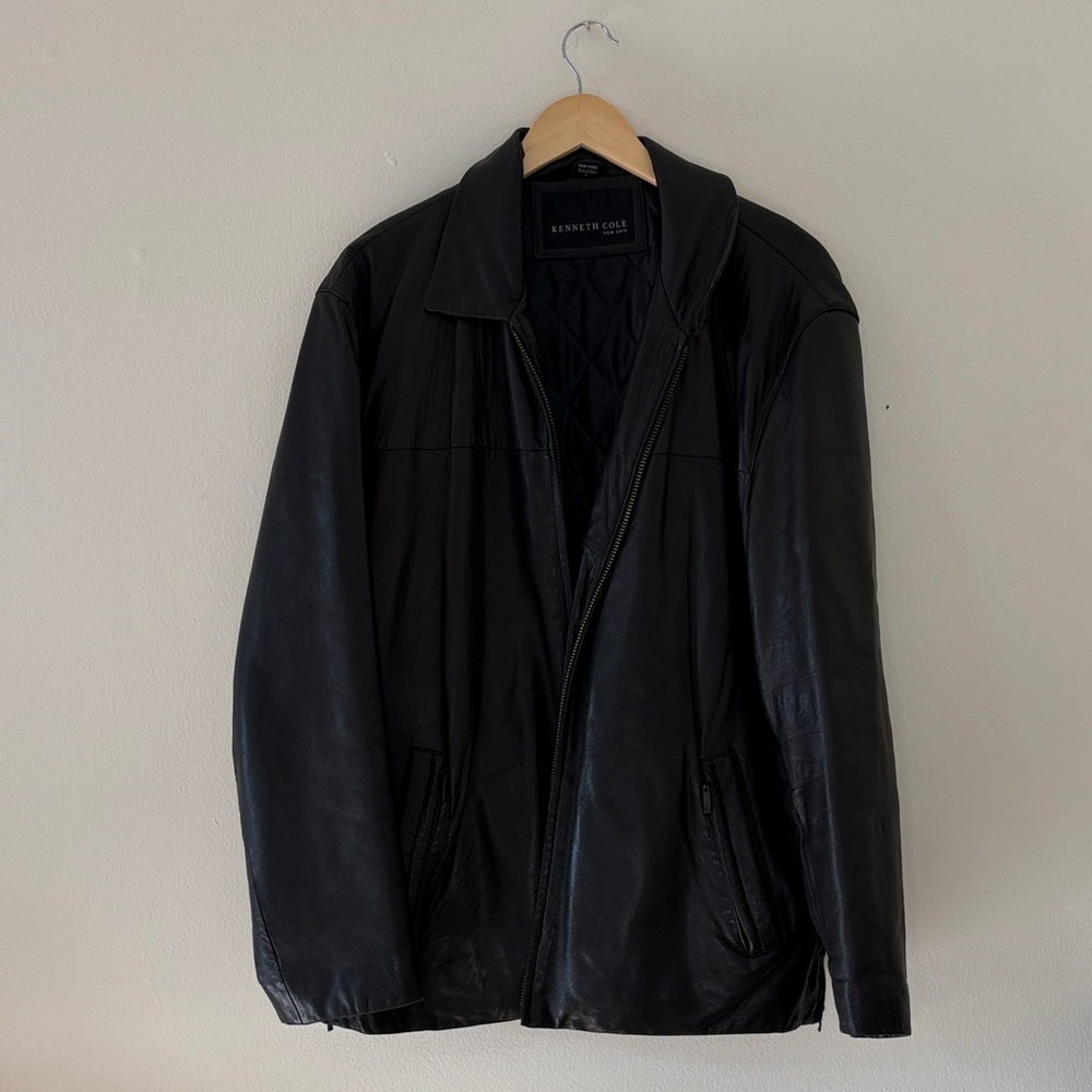 Kenneth Cole New York Leather Jacket Grunge Alt Goth Biker Broken Zipper Large